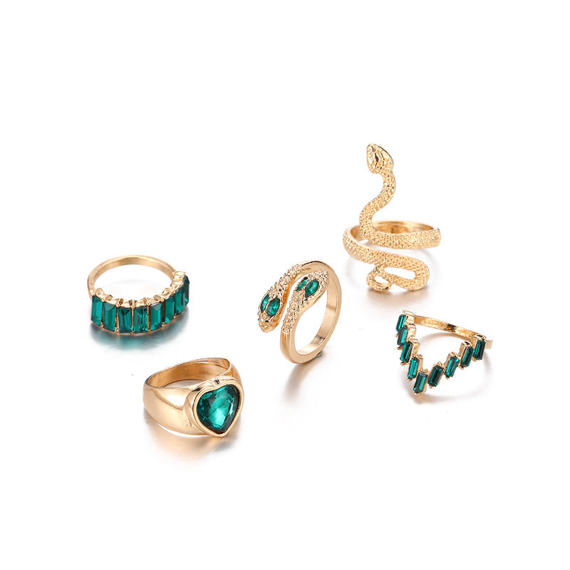 Exaggerated Ethnic Style Cool Style Leaf Round Snake Alloy Plating Inlay Turquoise Women's Rings