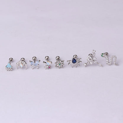New Style Stainless Steel Thin Rod Colorful Zircon Ear Bone Nails