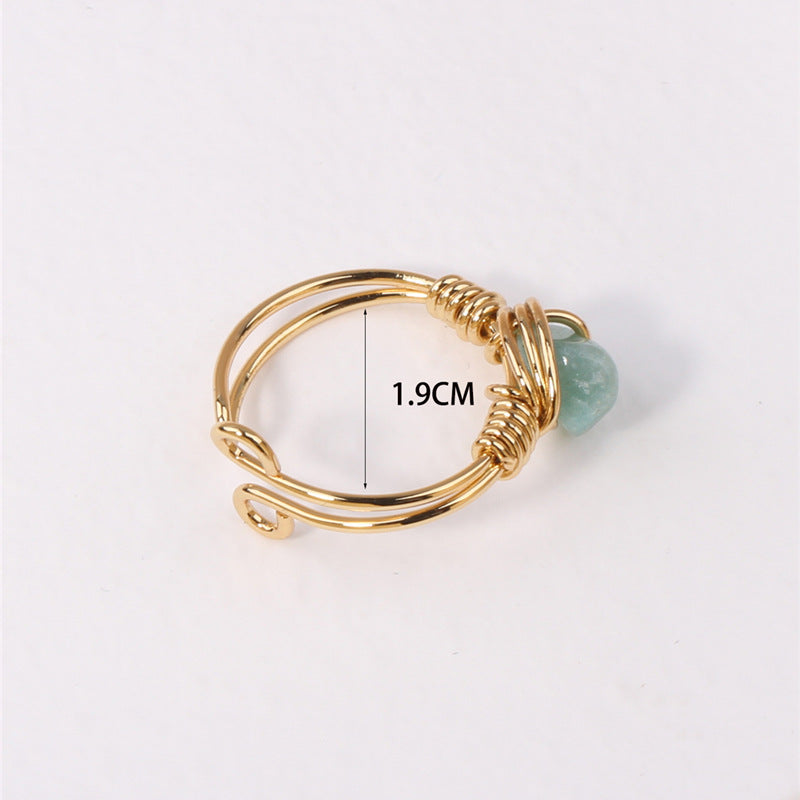 Ethnic Style Geometric Natural Stone Metal Plating Open Ring