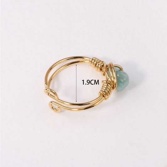 Ethnic Style Geometric Natural Stone Metal Plating Open Ring