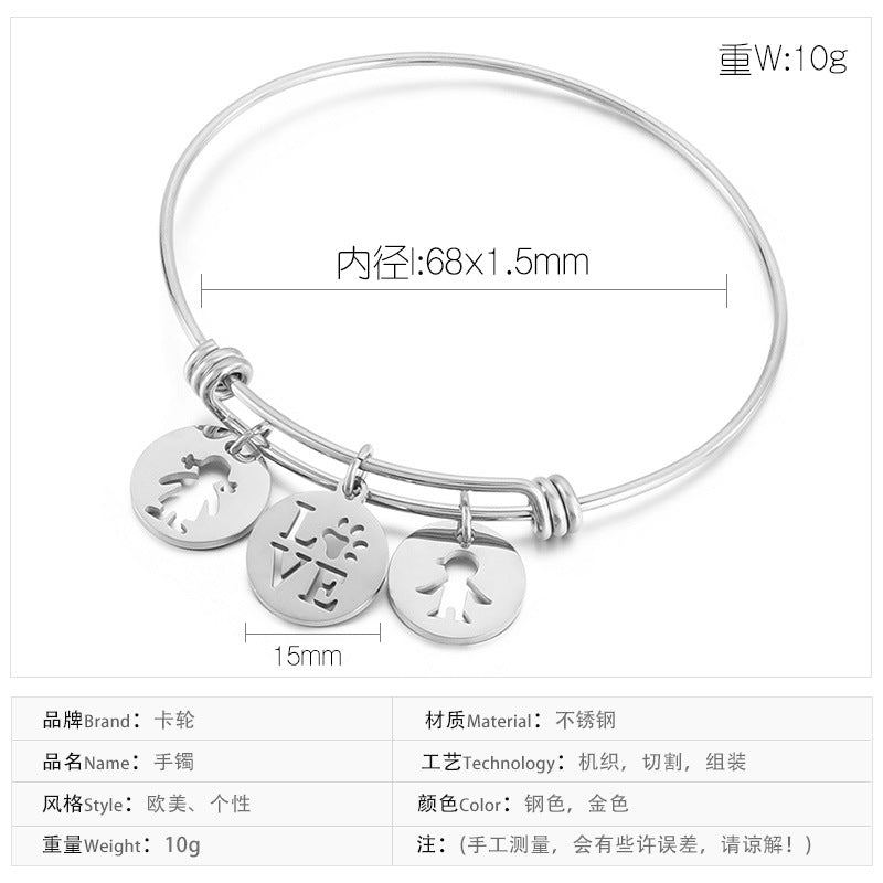 New Titanium Steel Adjustable Hollow Boys And Girls Pattern Letters Bracelet