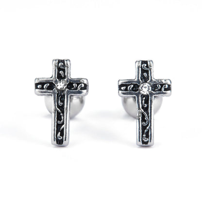 1 Piece Streetwear Cross Stainless Steel Ear Studs