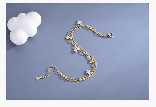Simple Style Flower Sterling Silver Inlay Zircon Bracelets