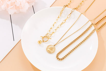 Europe And America Cross Border E-commerce Sweater Chain Personalized Retro Avatar Pendant Three-layer Necklace Trendy Round Beads Ot Buckle Necklace