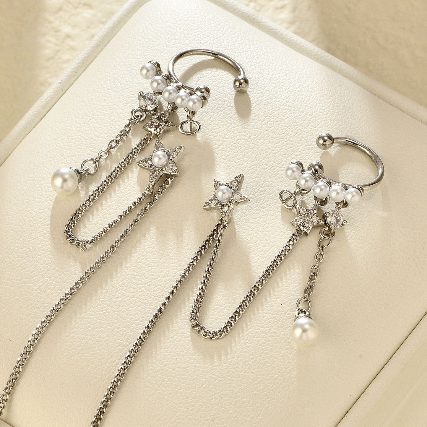 Fairy Style Star Brass Earrings Tassel Artificial Pearls Copper Earrings