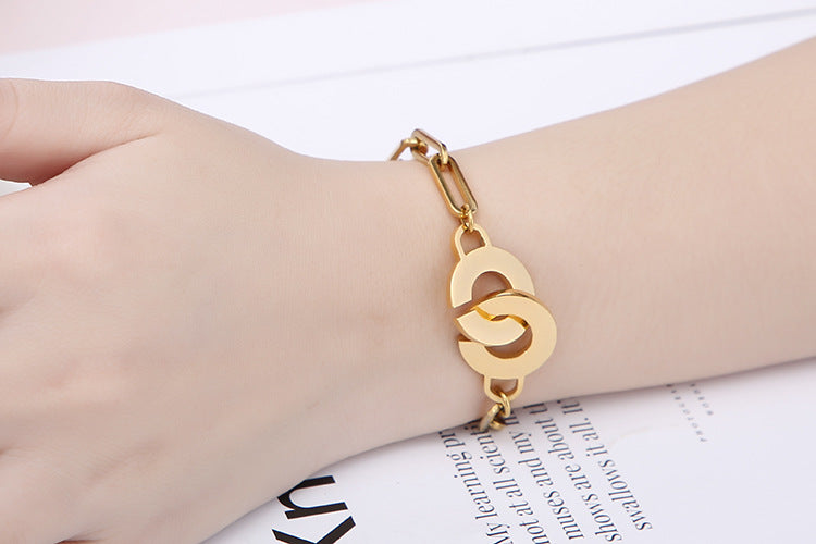 C-shaped Geometric Hollow Chain Opening Stainless Steel Bracelet