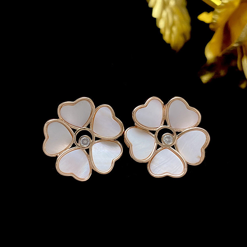 1 Pair Lady Flower Inlay Sterling Silver Copper Shell Ear Studs