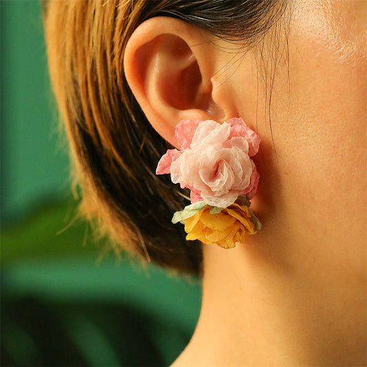 Fashion Flower Cloth Handmade Women's Earrings 1 Pair