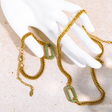 Fashion Round Titanium Steel Plating Rhinestones 18k Gold Plated Necklace