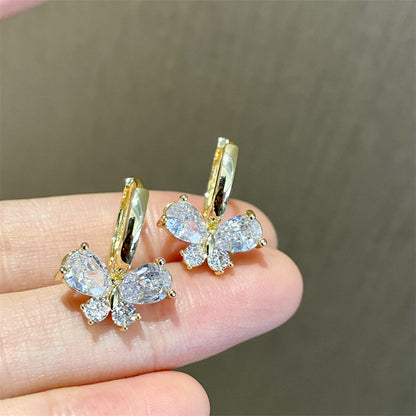 1 Pair Sweet Simple Style Butterfly Inlay Copper Zircon Gold Plated Earrings
