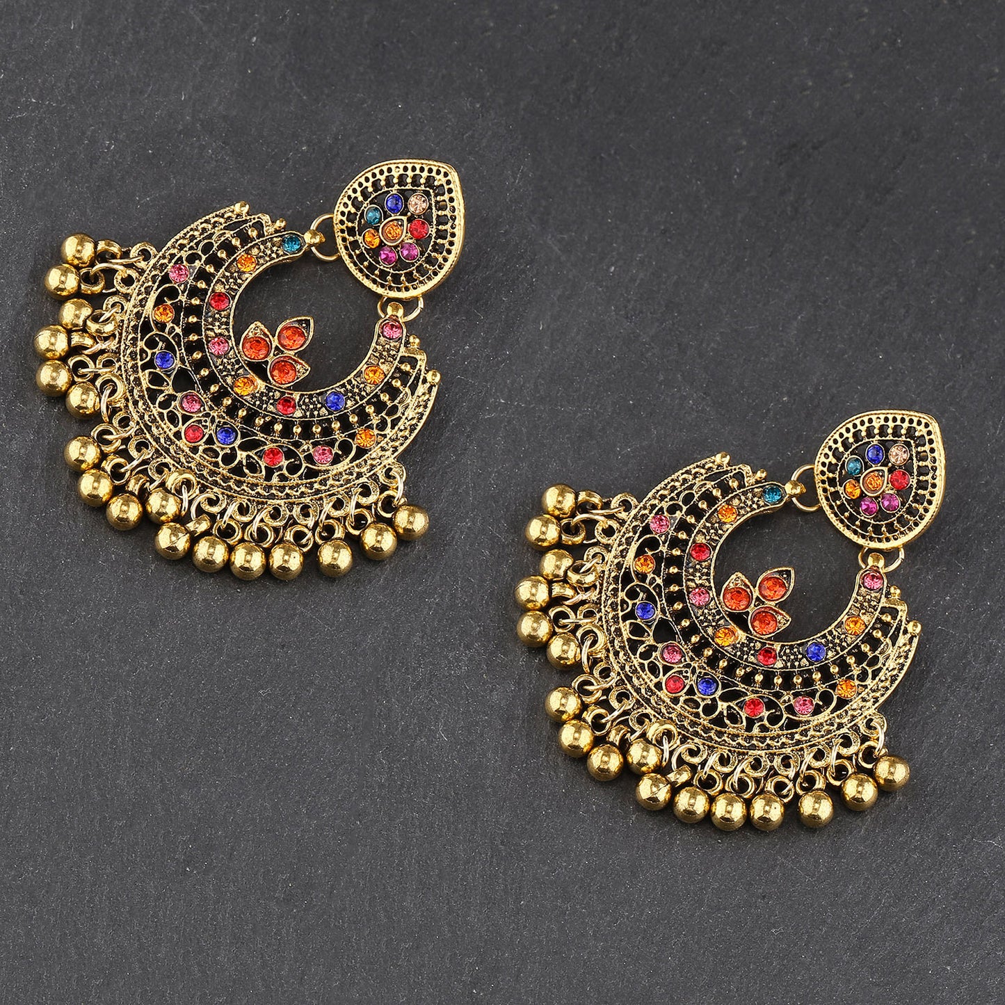 Wholesale Jewelry 1 Pair Ethnic Style Geometric Alloy Artificial Gemstones Drop Earrings