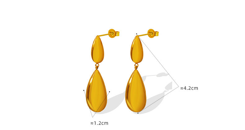 French Style Water Droplets Titanium Steel Drop Earrings Plating Stainless Steel Earrings
