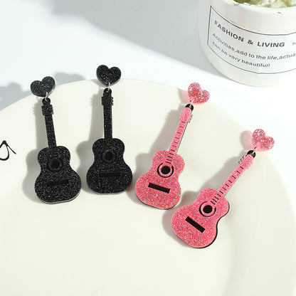 Retro Guitar Heart Shape Arylic Resin Enamel Women's Drop Earrings 1 Pair