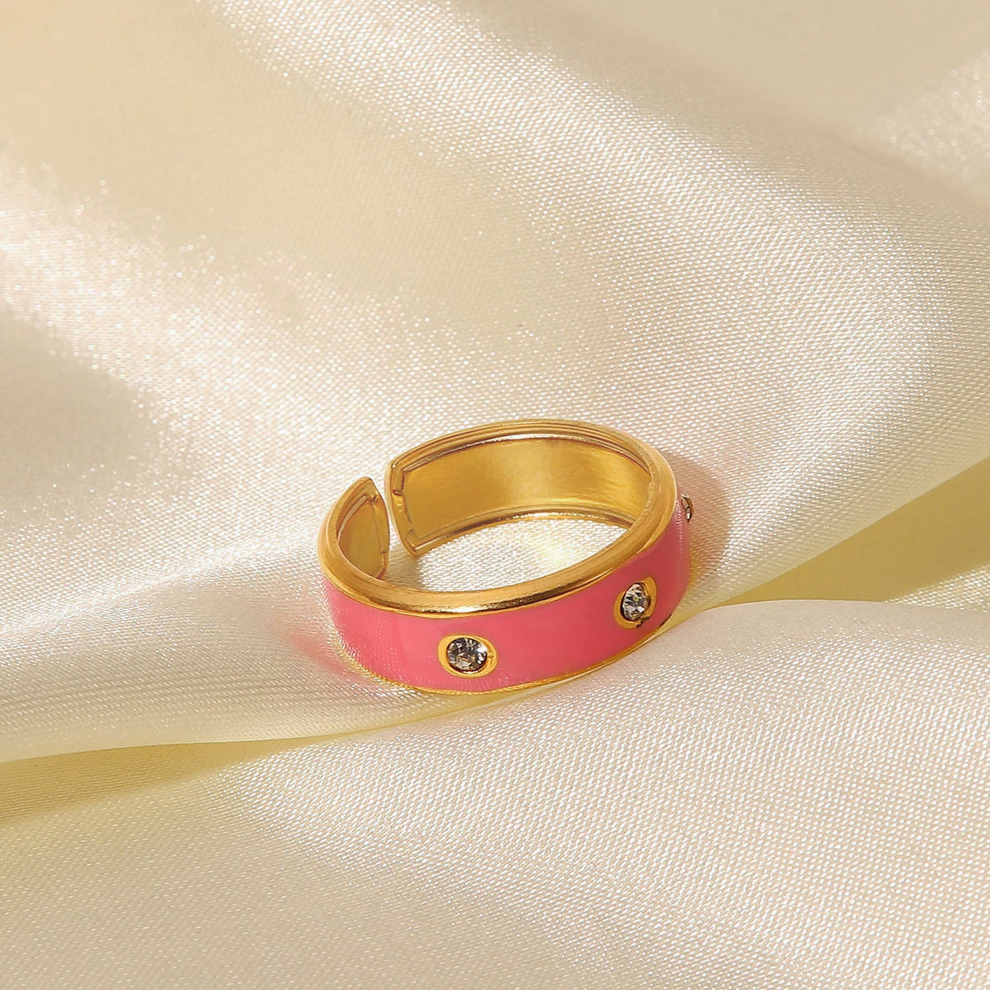 Fashion Non-fading Drip Open 18k Gold Stainless Steel Inlaid Zircon Purple/pink/green Ring