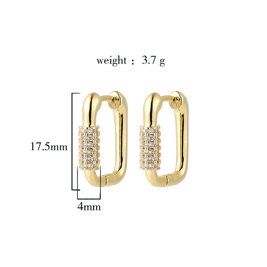 1 Pair Simple Style Commute U Shape Brass Plating Inlay Zircon 18k Gold Plated Earrings