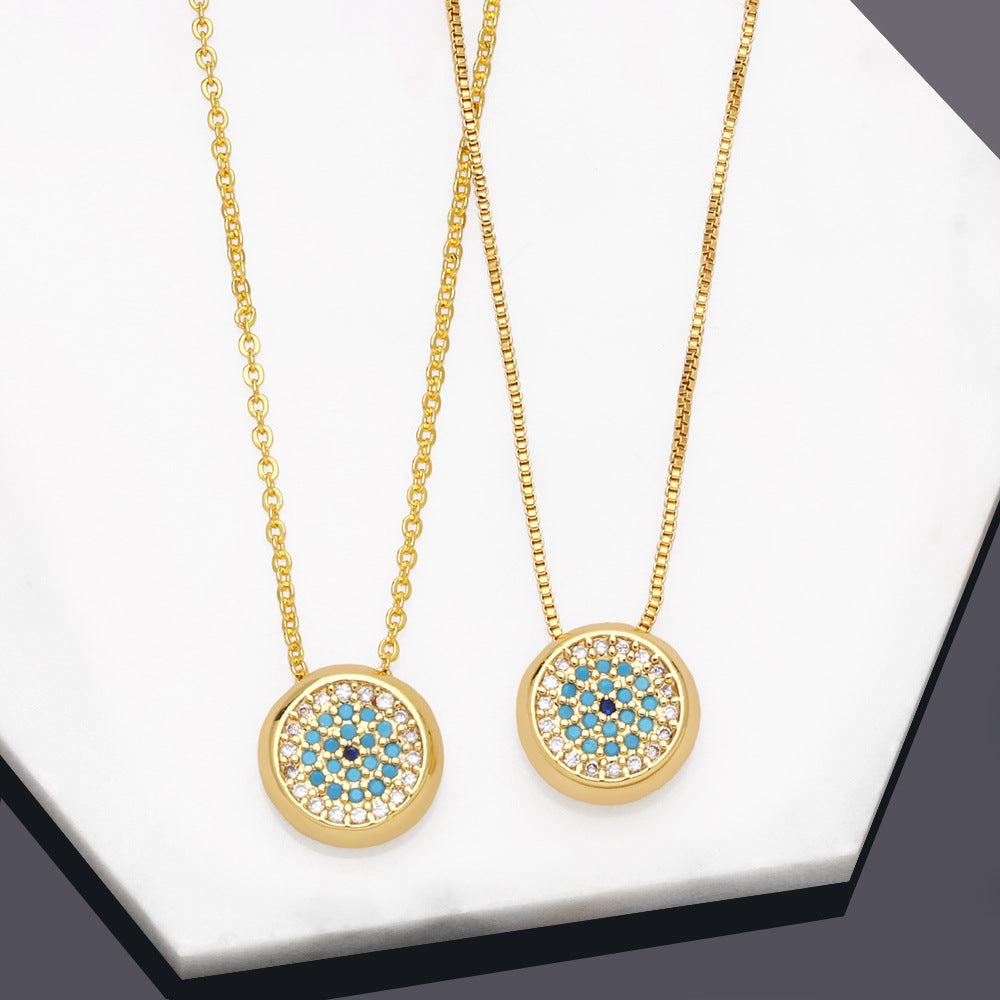 Fashion Round Copper Pendant Necklace Inlay Zircon Copper Necklaces