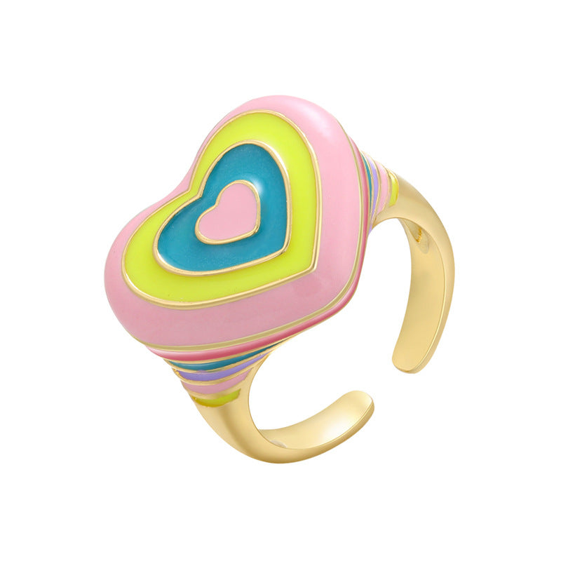 Color Peach Heart Ring Rainbow Open Ring