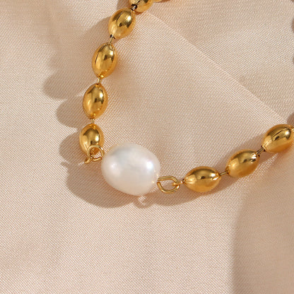 Retro Geometric Stainless Steel Pearl Plating Gold Plated Necklace