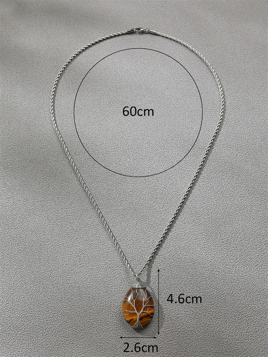 Fashion Water Drop Shaped Natural Stone Pendant Winding Stainless Steel Chain Necklace