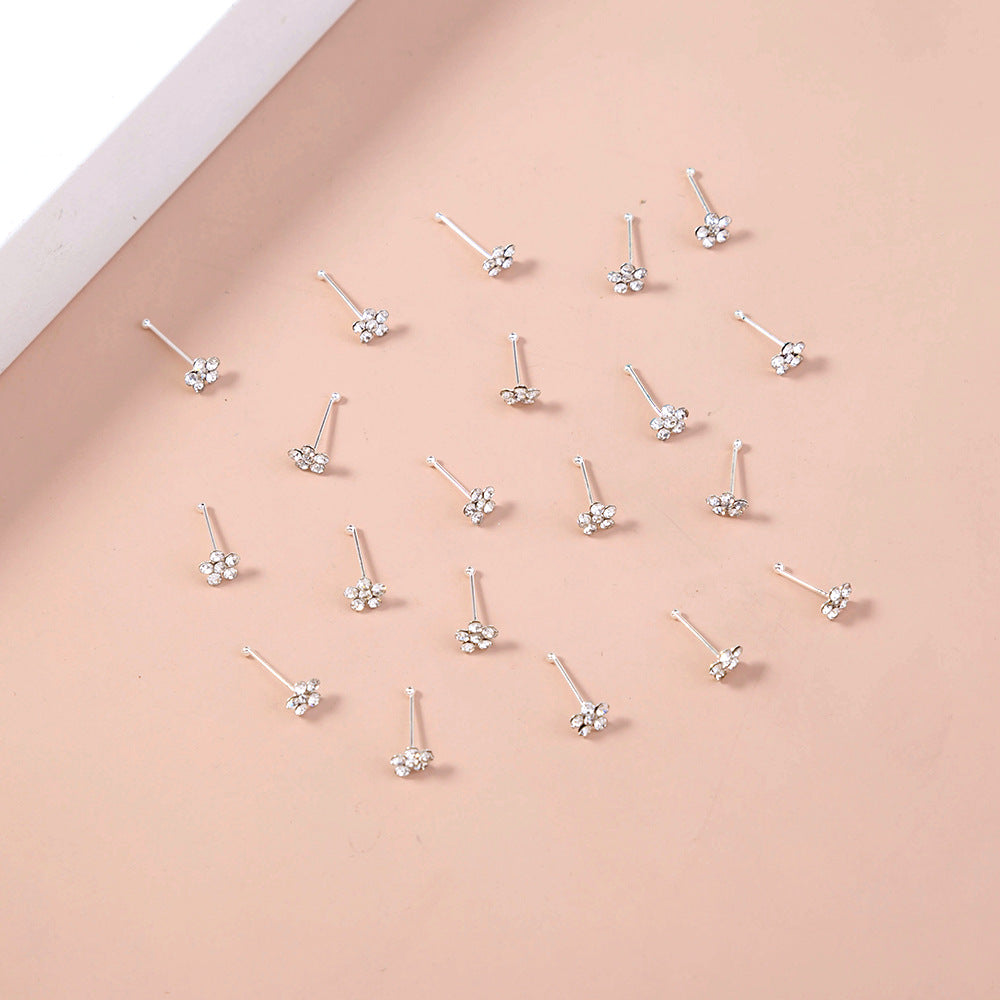 Classic White Rhinestone Nose Stud Set Piercing Nose Jewelry