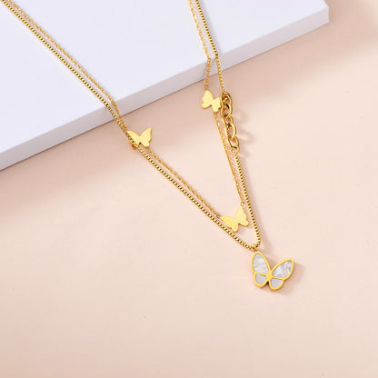 European And American Jewelry Special Interest Light Luxury Stainless Steel Real Gold Frosted Butterfly Pendant Exquisite Tassel Snake Bones Chain Clavicle Necklace