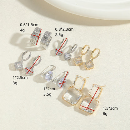 Cross-border exclusive for full diamond square zircon hollow love earrings, simple light luxury, niche fashion trend earrings, earrings