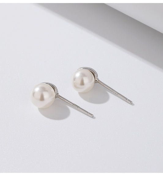 1 Pair Simple Style Geometric Solid Color Imitation Pearl Sterling Silver Ear Studs