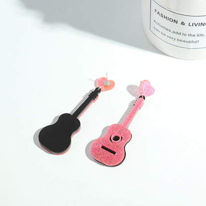 Retro Guitar Heart Shape Arylic Resin Enamel Women's Drop Earrings 1 Pair