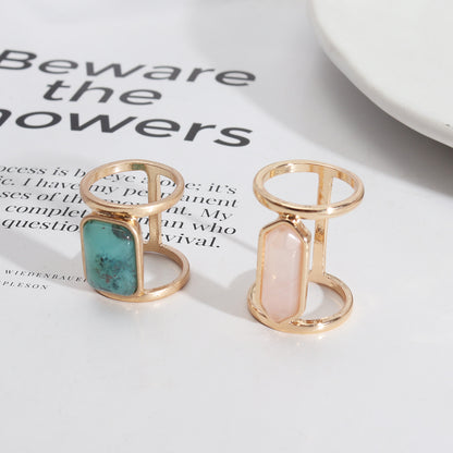 Retro Geometric Alloy Inlay Natural Stone Women's Rings