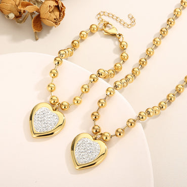 Titanium Steel Simple Style Heart Shape Inlay Rhinestones Jewelry Set