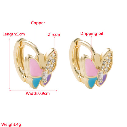 Fashion Shamrock Butterfly Copper Hoop Earrings Enamel Inlay Zircon Copper Earrings