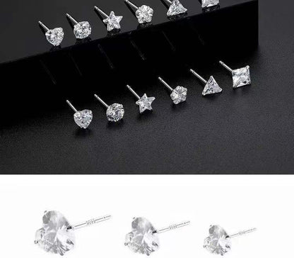 Simple Style Star Heart Shape Sterling Silver Plating Rhinestones Ear Studs 1 Pair