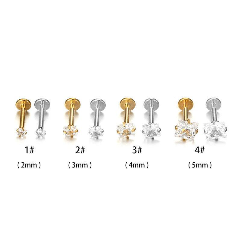 Fashion Square Stainless Steel Plating Zircon Lip Stud 1 Piece