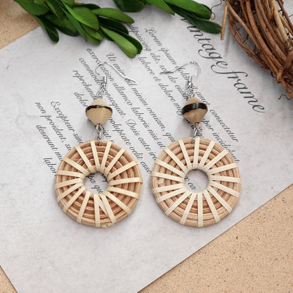 1 Pair Fashion Geometric Alloy Natural Rattan Wood Handmade Women's Drop Earrings