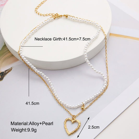 Fashion Heart Shape Alloy Plating Artificial Pearls Layered Necklaces