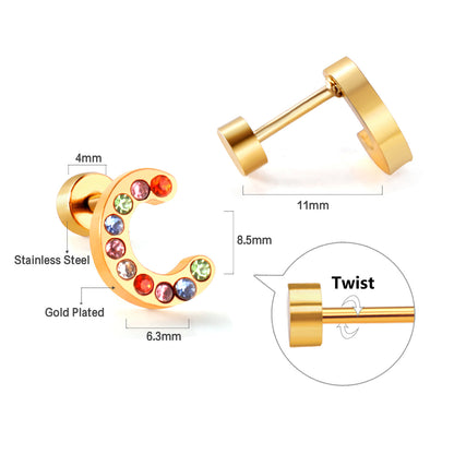 Fashion Letter Stainless Steel Inlay Zircon Ear Studs 1 Pair