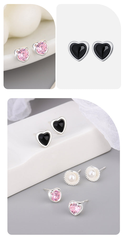 1 Pair Classic Style Heart Shape Plating Inlay Sterling Silver Artificial Gemstones Ear Studs