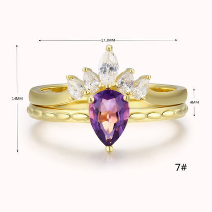 Water Drop Crown Ring Copper Plated Real Gold Color Preserving Jewelry Creative Combination Finger Ring