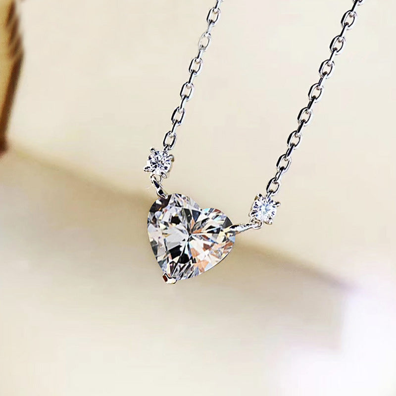 Sweet Heart Shape Copper Inlay Zircon Pendant Necklace 1 Piece