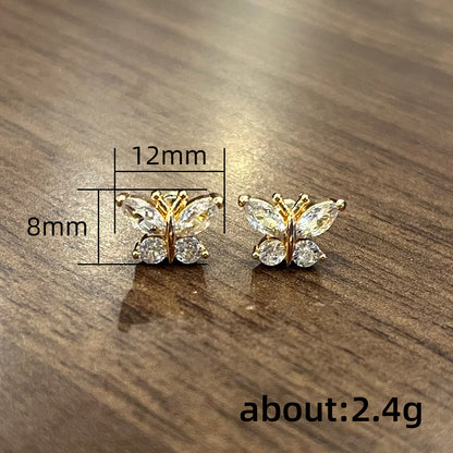 Simple Style Butterfly Copper Ear Studs Plating Inlay Zircon Copper Earrings