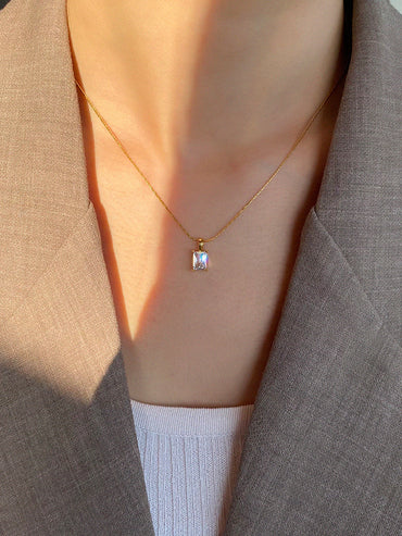 New Super Flash Square Zircon Necklace Simple Basic All-match Sweater Chain