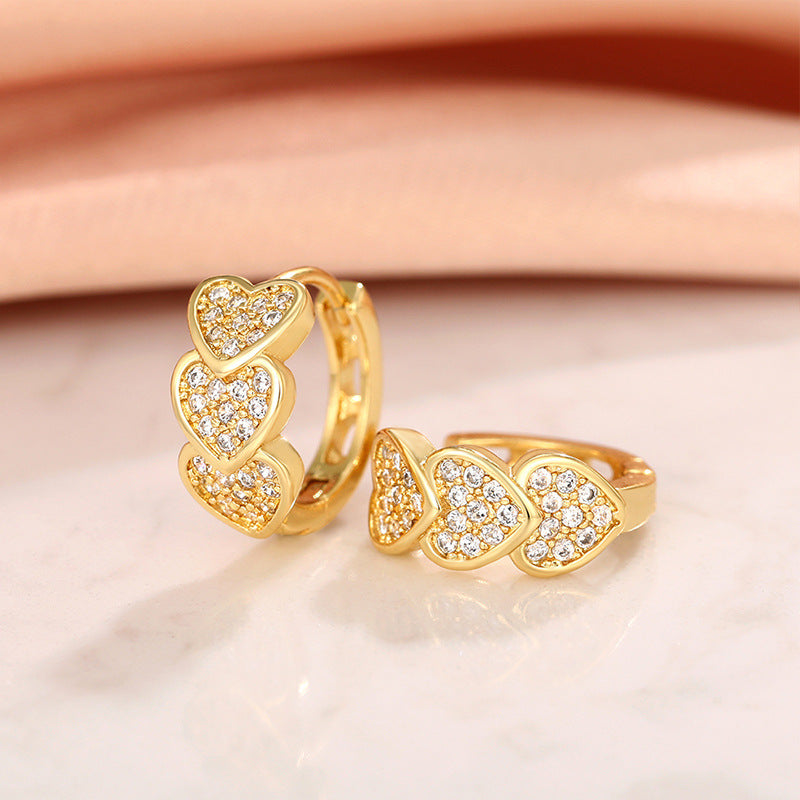 1 Pair Sweet Heart Shape Inlay Copper Zircon Earrings