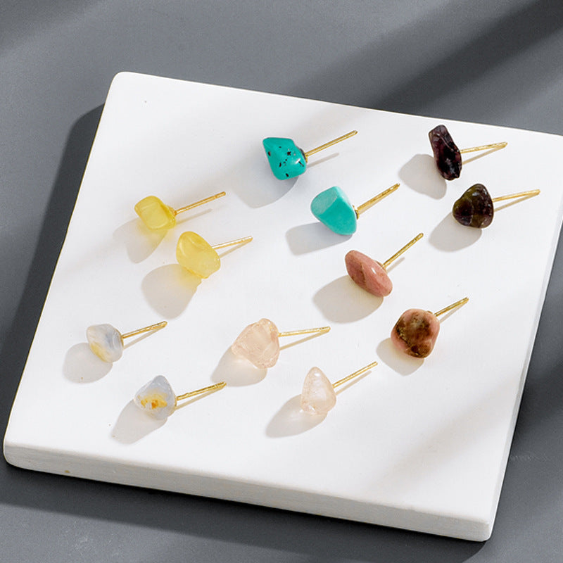 European and American fashion creative design earrings jewelry new multi-color stone stud earrings color stone earrings wholesale