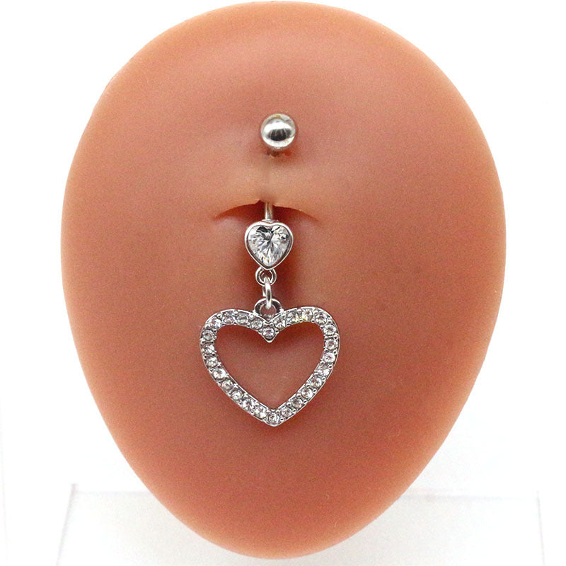 Fashion Heart Shape Stainless Steel Plating Zircon Belly Ring