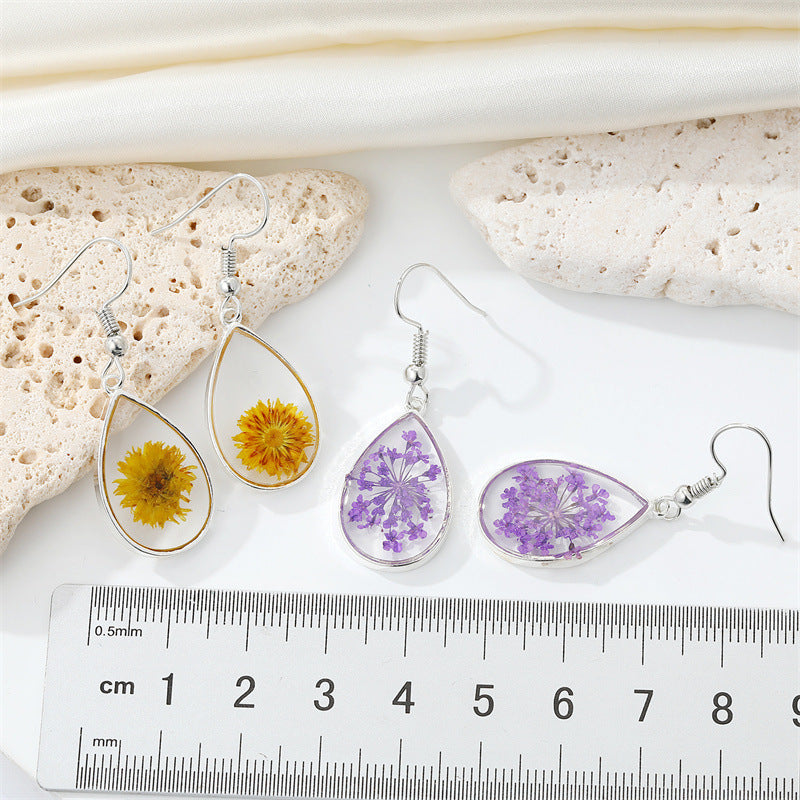 Ornament Bohemian Transparent Resin Dried Flower Earrings Creative Europe And America Cross Border Drop Shape Preserved Fresh Flower