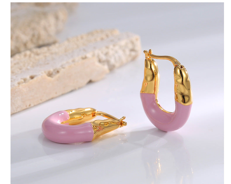 1 Pair Commute U Shape Enamel Plating Copper Earrings