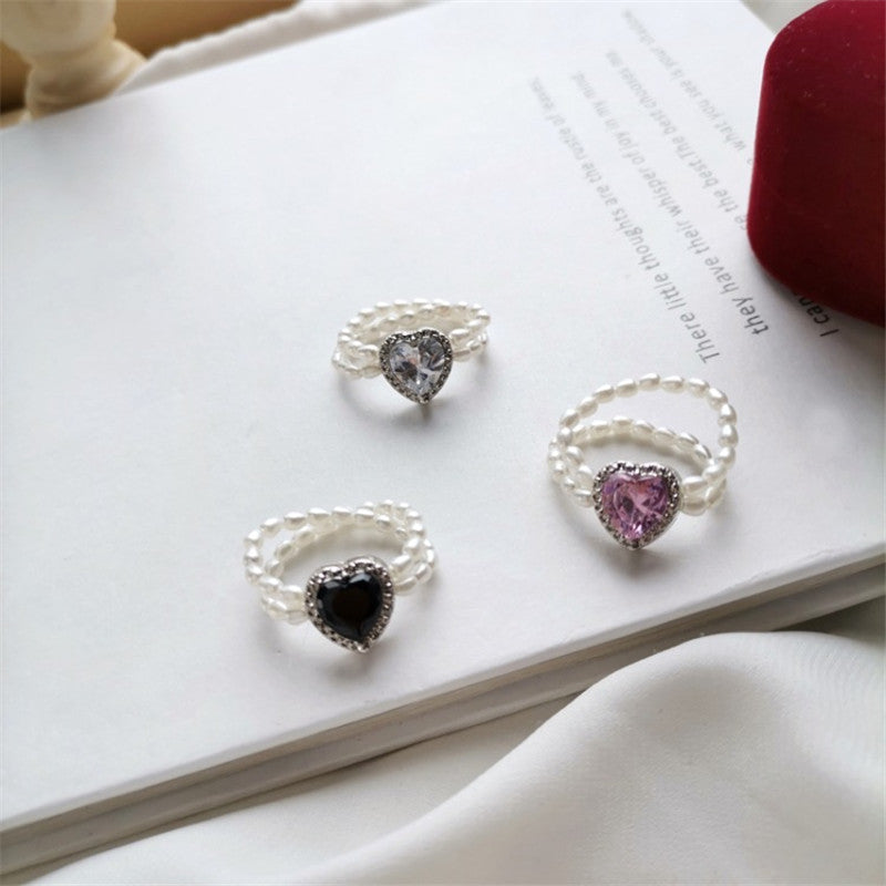 Simple Style Heart Shape Rhinestones Artificial Pearl Wholesale Rings