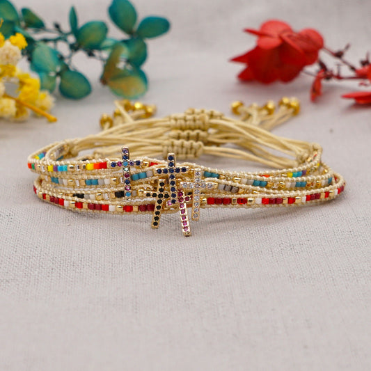 Gooddiy Wholesale Accessories Ethnic Style Diamond Cross Miyuki Beads Woven Bracelet