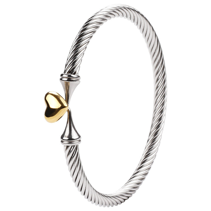 Titanium Steel Simple Style Heart Shape Plating Bangle