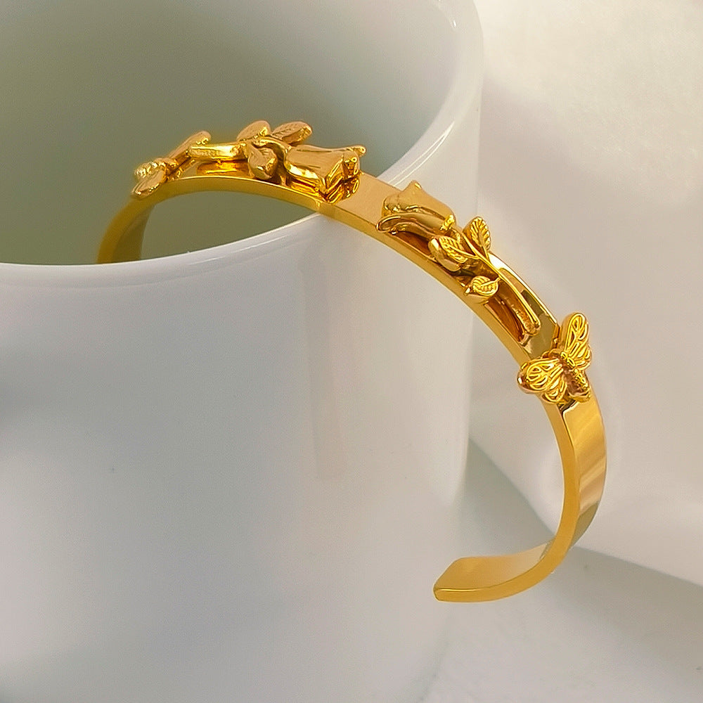 Wholesale Elegant Rose Titanium Steel 18k Gold Plated Cuff Bracelets